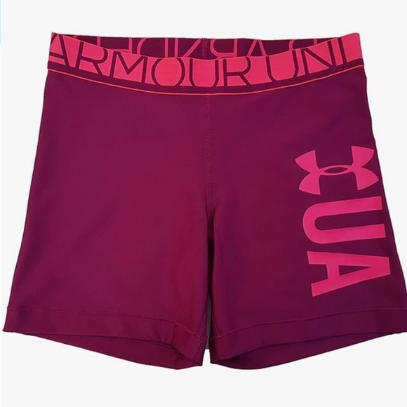 Under Armour Big Logo UA Women’s Compression Shorts  Fushia Deep Pink - Picture 1 of 14
